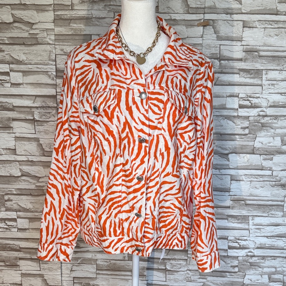 Lucy & Laurel Woman 1X Orange and white Zebra Patterned Jacket